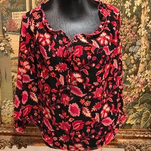 Jose Women's Pull Over Blouse Tie Neckline